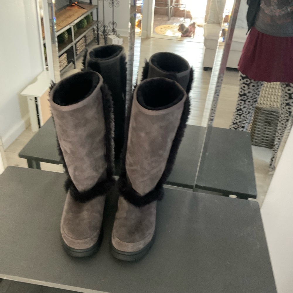 UGG Gray Winter Rain Boots with Suede Finish
